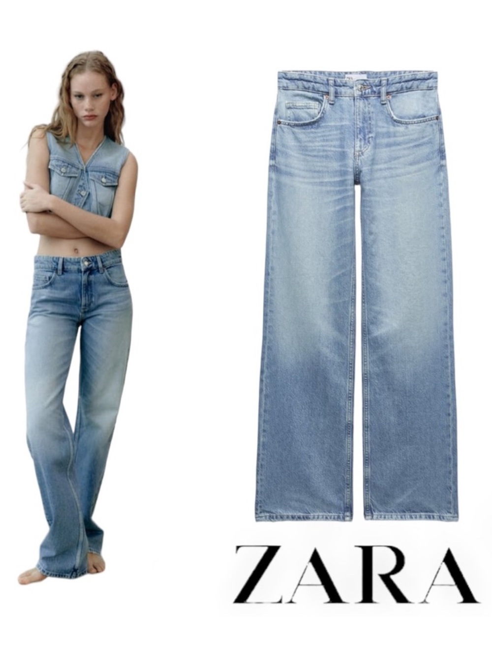 Zara Light Blue Wide-Leg Jeans